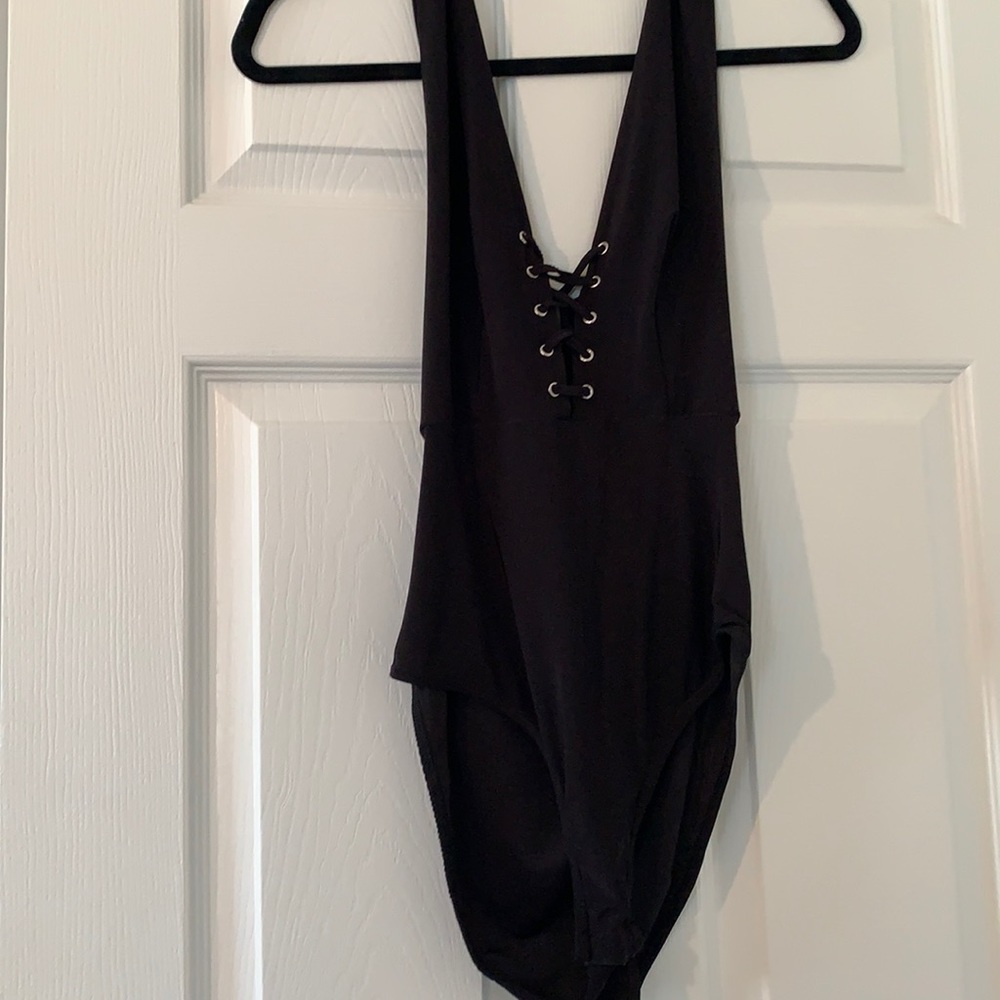 Open back halter body suit